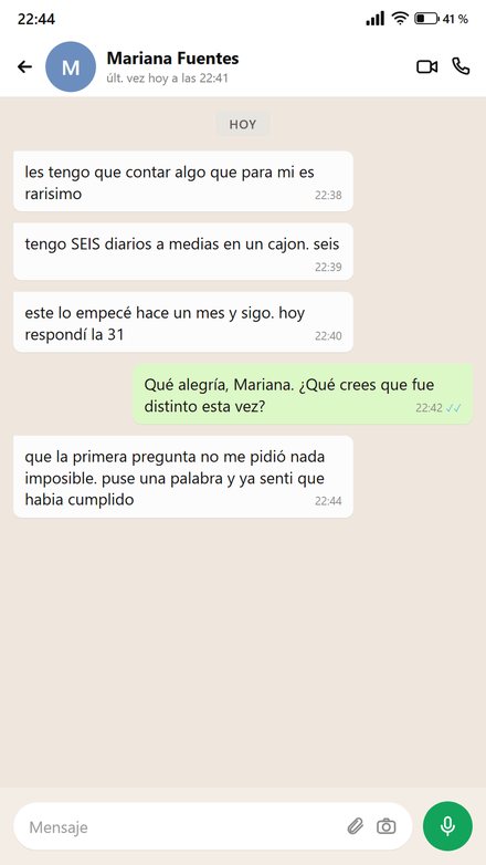 Mensaje de una mujer que había abandonado muchos diarios
