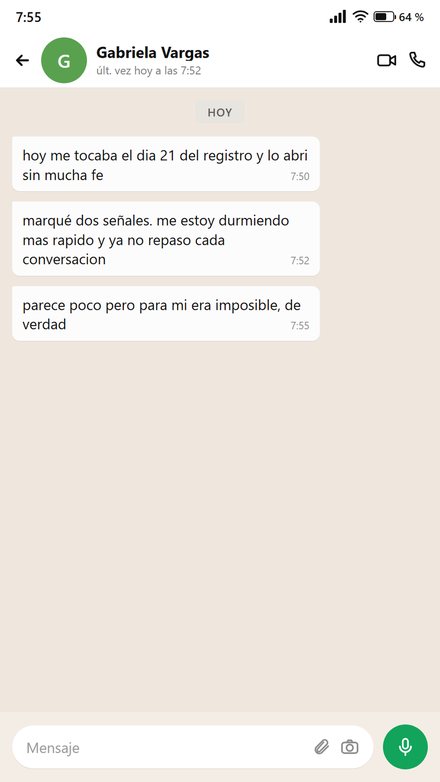 Mensaje sobre la primera noche que durmió sin repasar el día