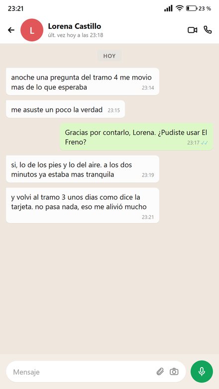 Mensaje sobre usar El Freno cuando una pregunta pesó