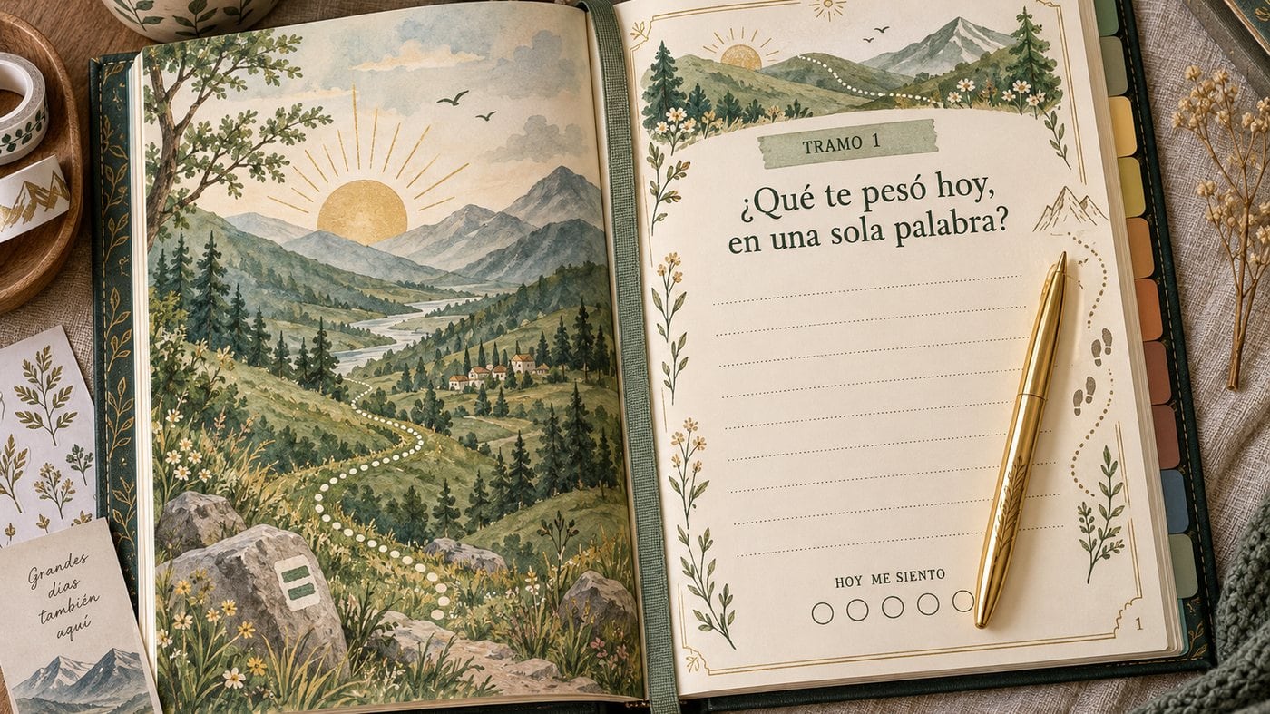 Una página de diario abierta con una sola pregunta corta y un lápiz